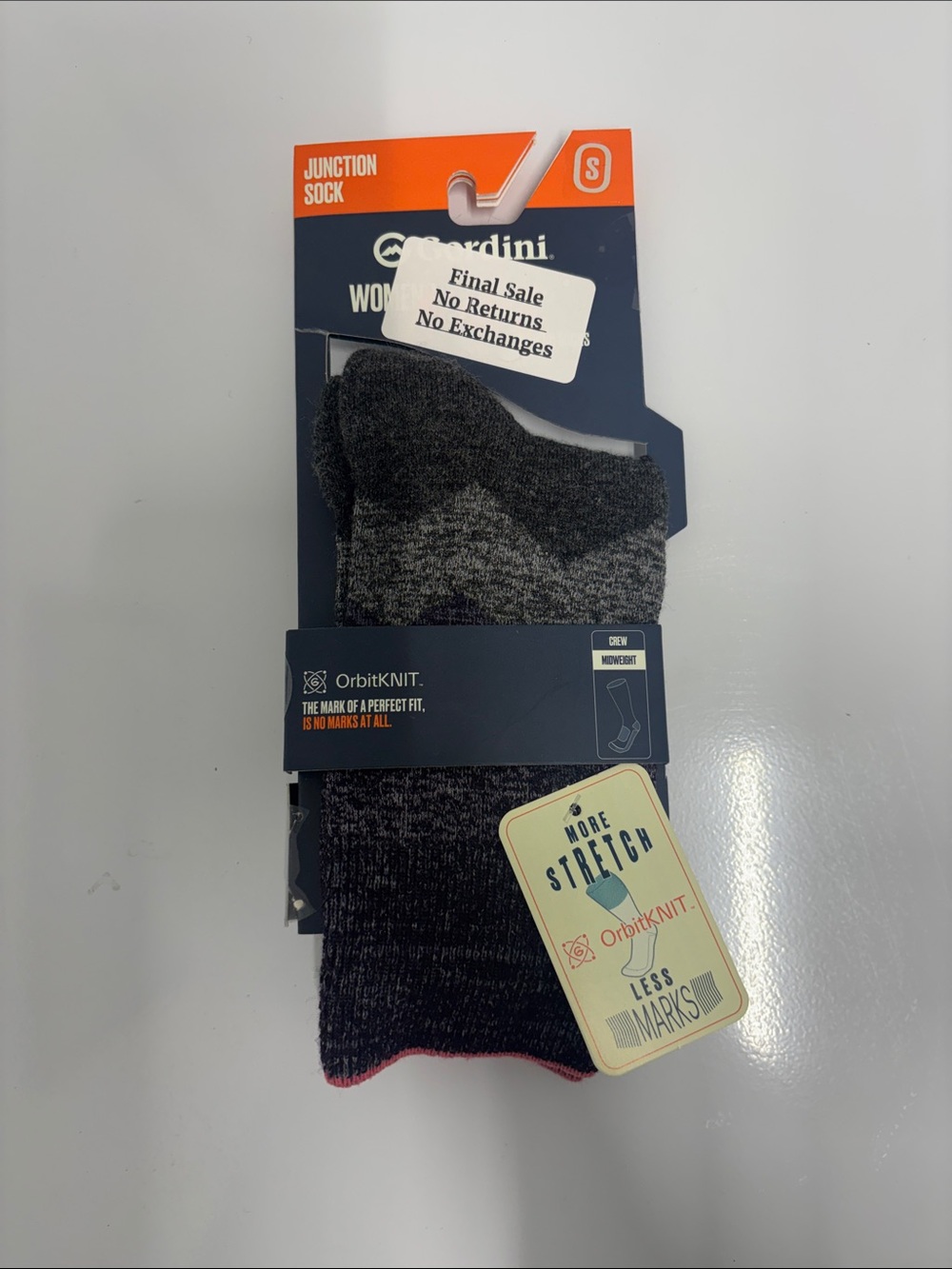 Gordini women’s junction sock crew midweight pink and grey size small NWT